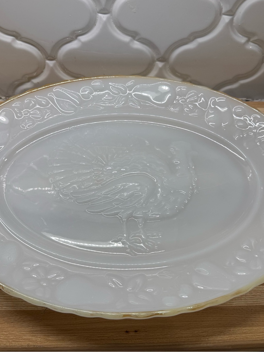 Vintage Anchor Hocking Fire King Milk Glass Turkey Platter